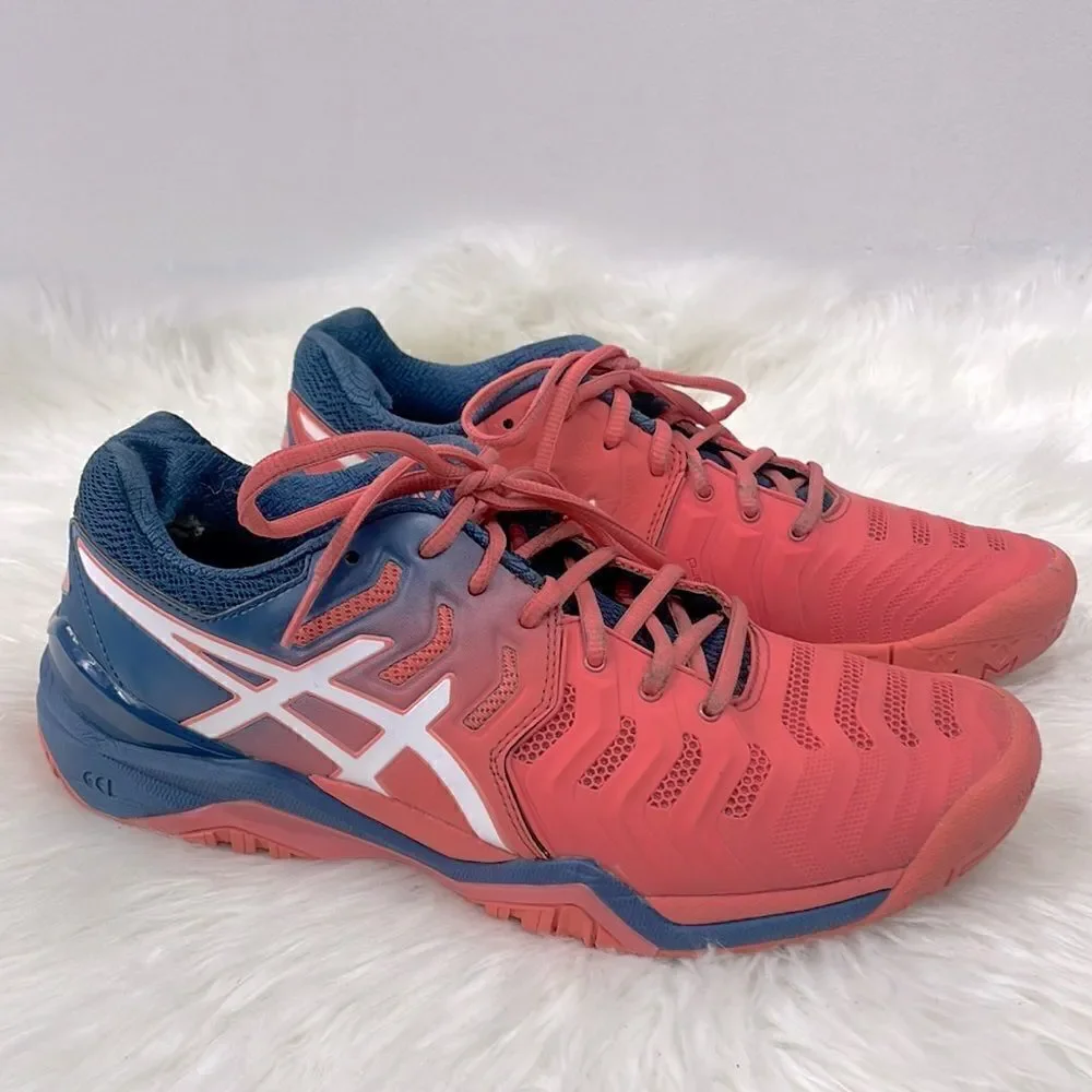 Asics gel resolution 7 | size  9.0 sneakers papaya / white / blue